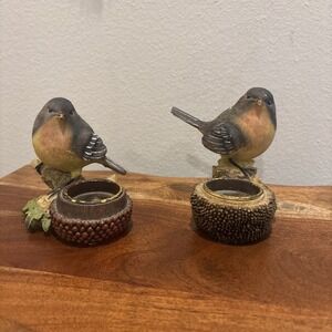 Tii Collections VTG Resin Robin Bird Candle Tea Light Votive Holder Figurine (2)